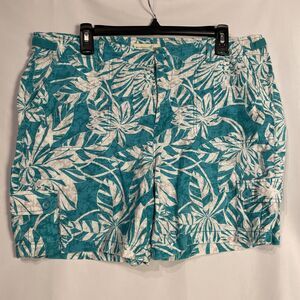 Caribbean Joe Cargo Shorts Linen Blend Bali Turquoise Tropical Women's Sz 14 EUC